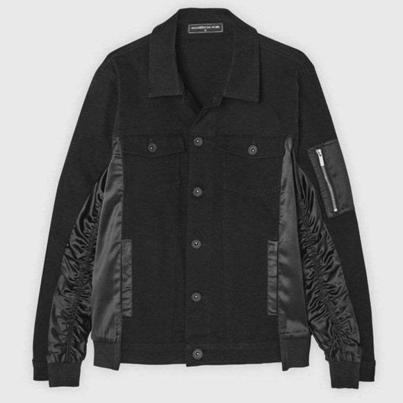 SATIN DENIM JACKET - BLACK - Picture 1 of 5